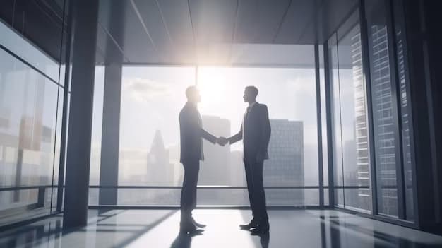 Corporate business executives shaking hands on commercial agreement for Careers